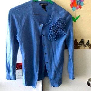 Beautiful blue cardigan with ornate buttons and flowers detail size XS